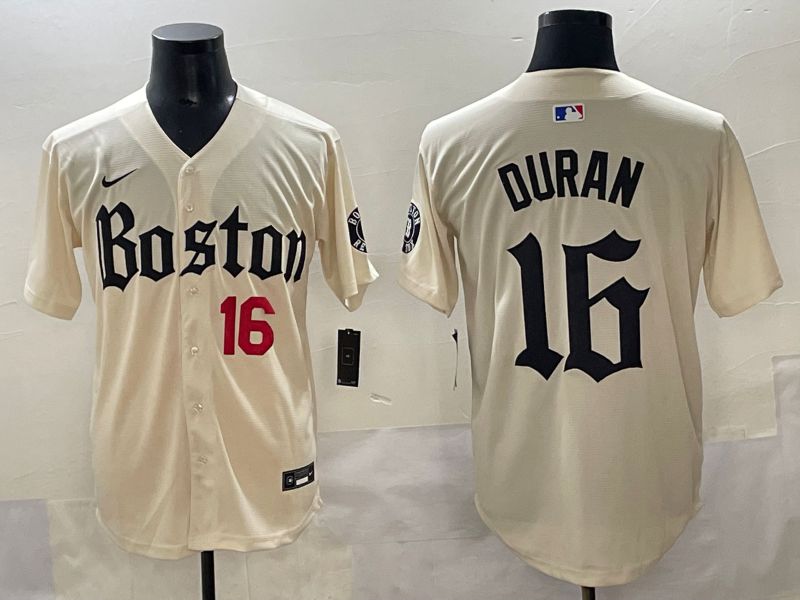 Men 2025 Boston Red Sox #16 Duran Cream Five generations Joint Name Nike MLB Jersey style 2->boston red sox->MLB Jersey